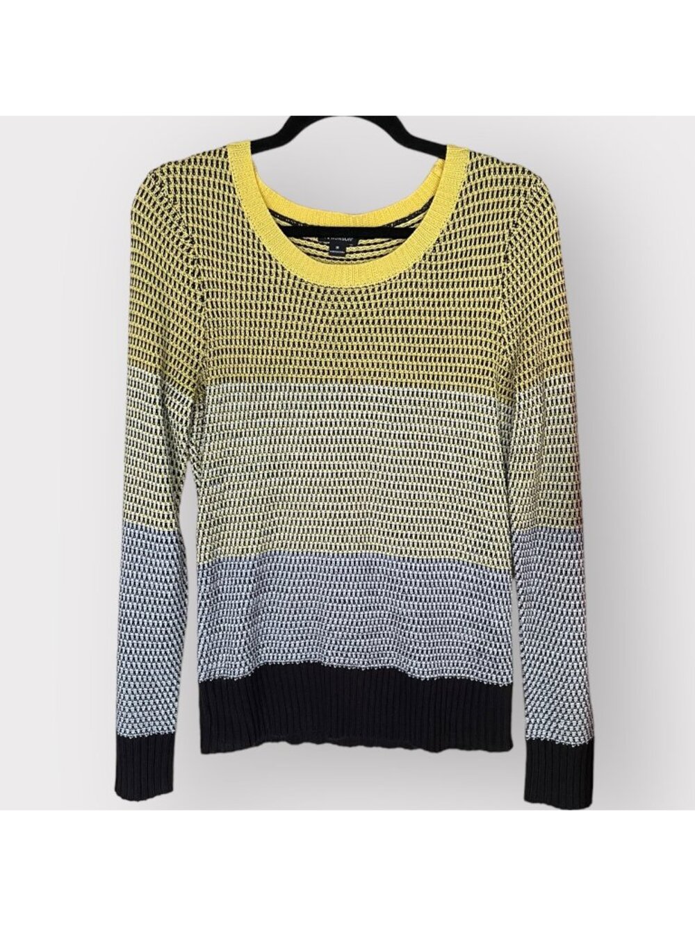 I Heart Ronson Size M Yellow Black Colorblock Knit Long Sleeve Size Zip Sweater